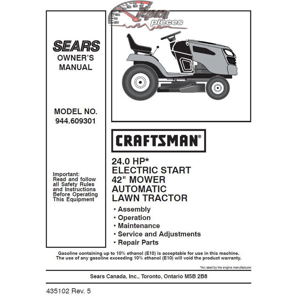 944.609301 Craftsman Parts Manual