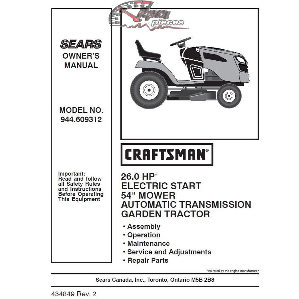 944.609312 Craftsman Parts Manual