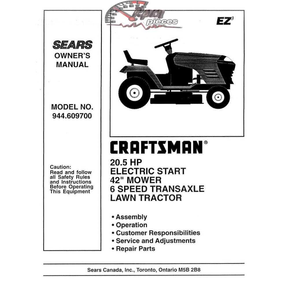 944.609700 Manuel de pièces tracteur Craftsman