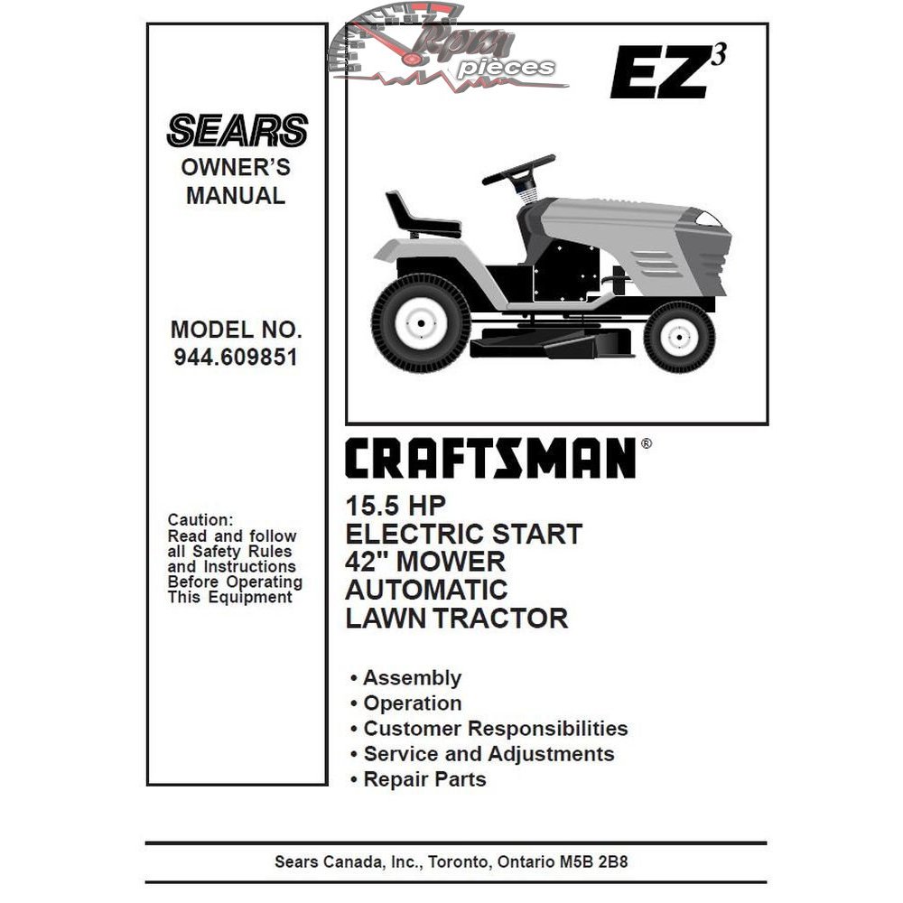 944.609851 Manuel de pièces tracteur Craftsman