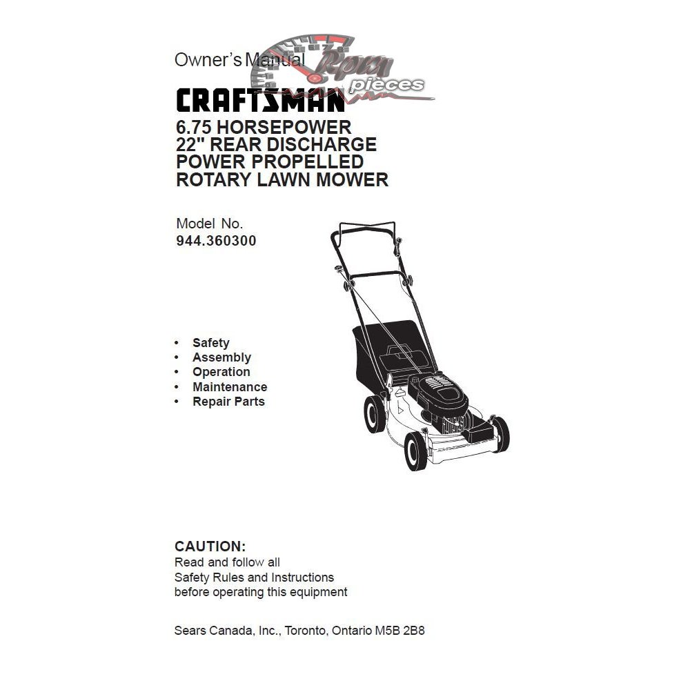 944.360300 Craftsman Parts Manual
