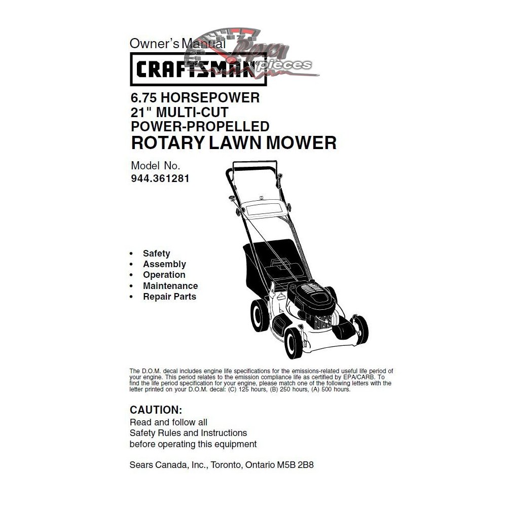 944.361281 Craftsman Parts Manual
