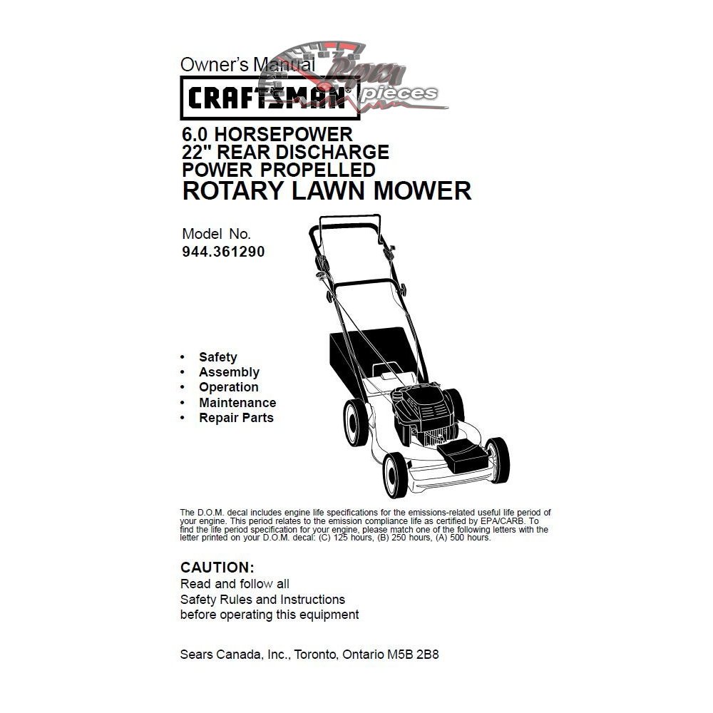944.361290 Craftsman Parts Manual
