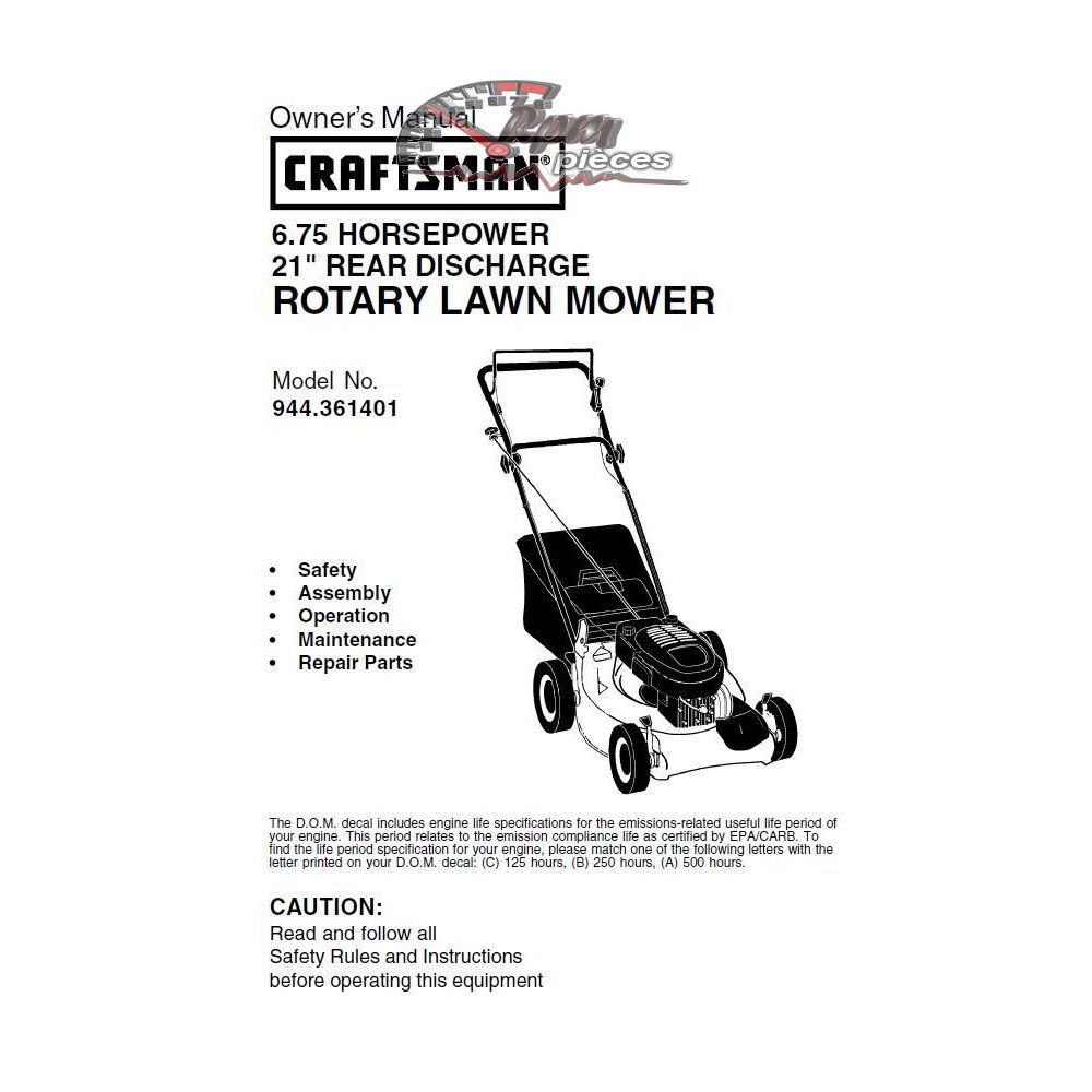 944.361401 Craftsman Parts Manual