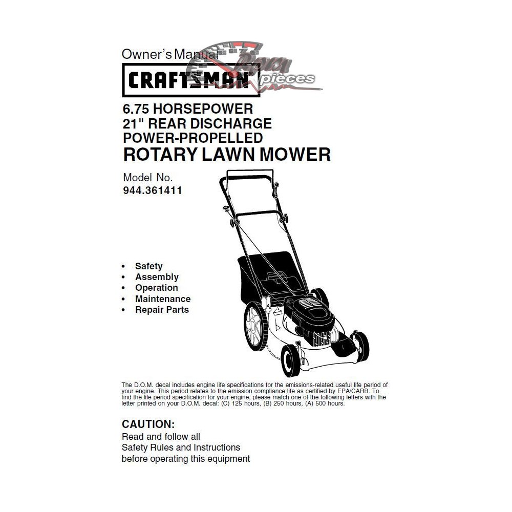 944.361411 Craftsman Parts Manual