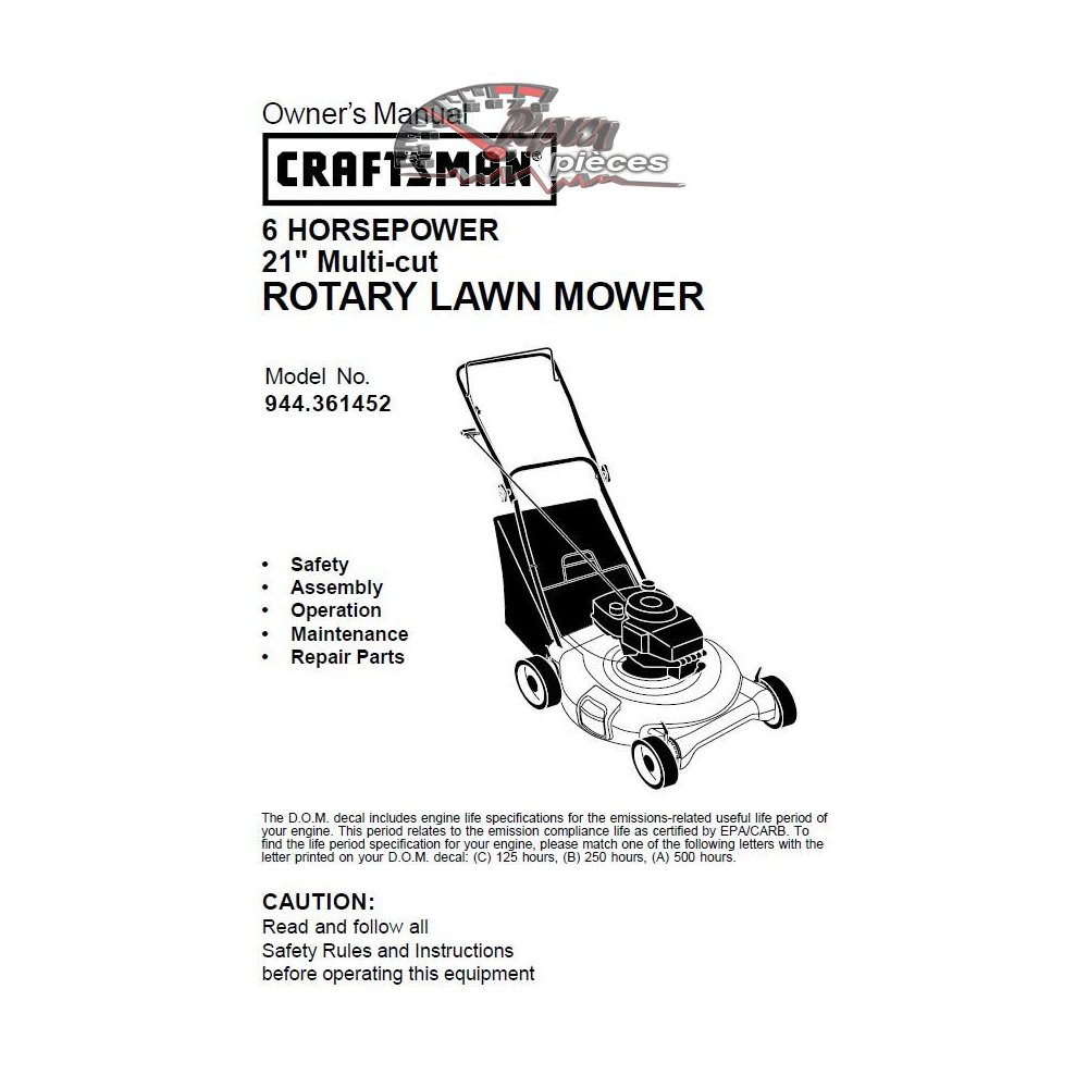 944.361452 Craftsman Parts Manual