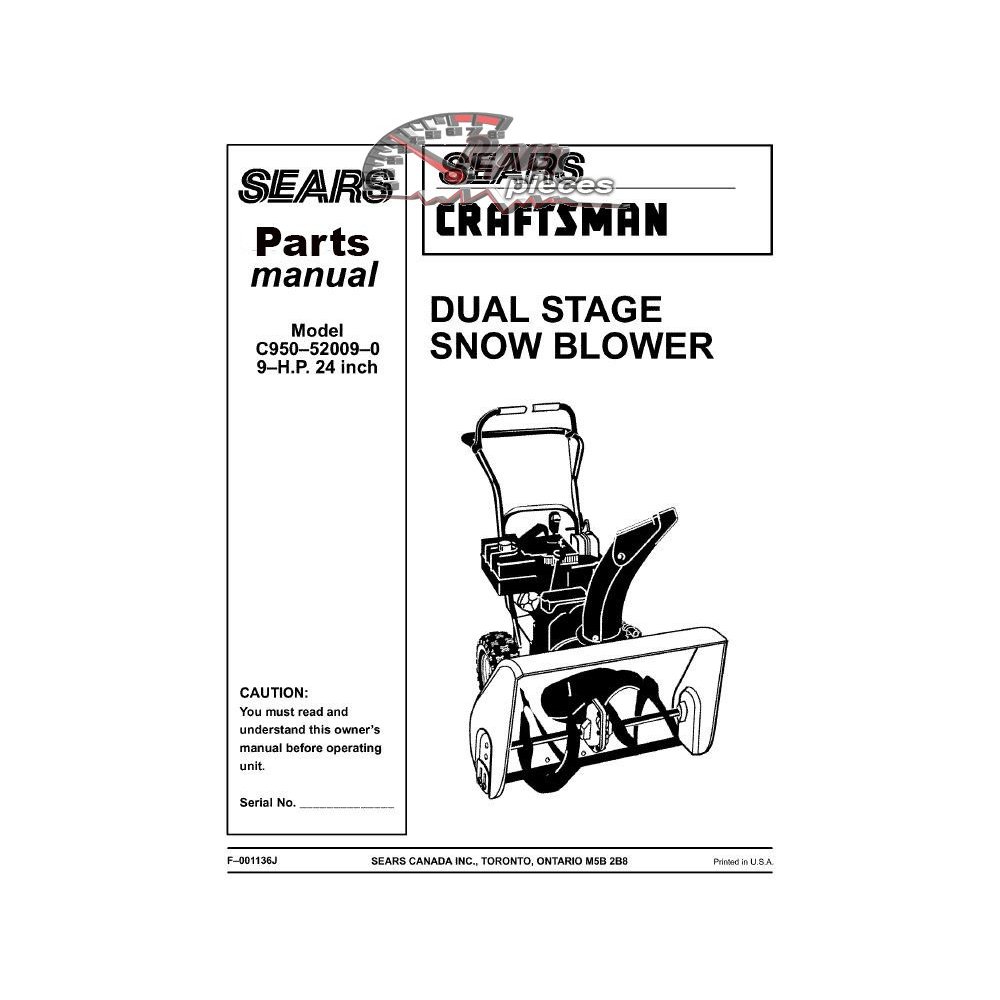 C950-52009-0 Snowblower Craftsman Parts Manual