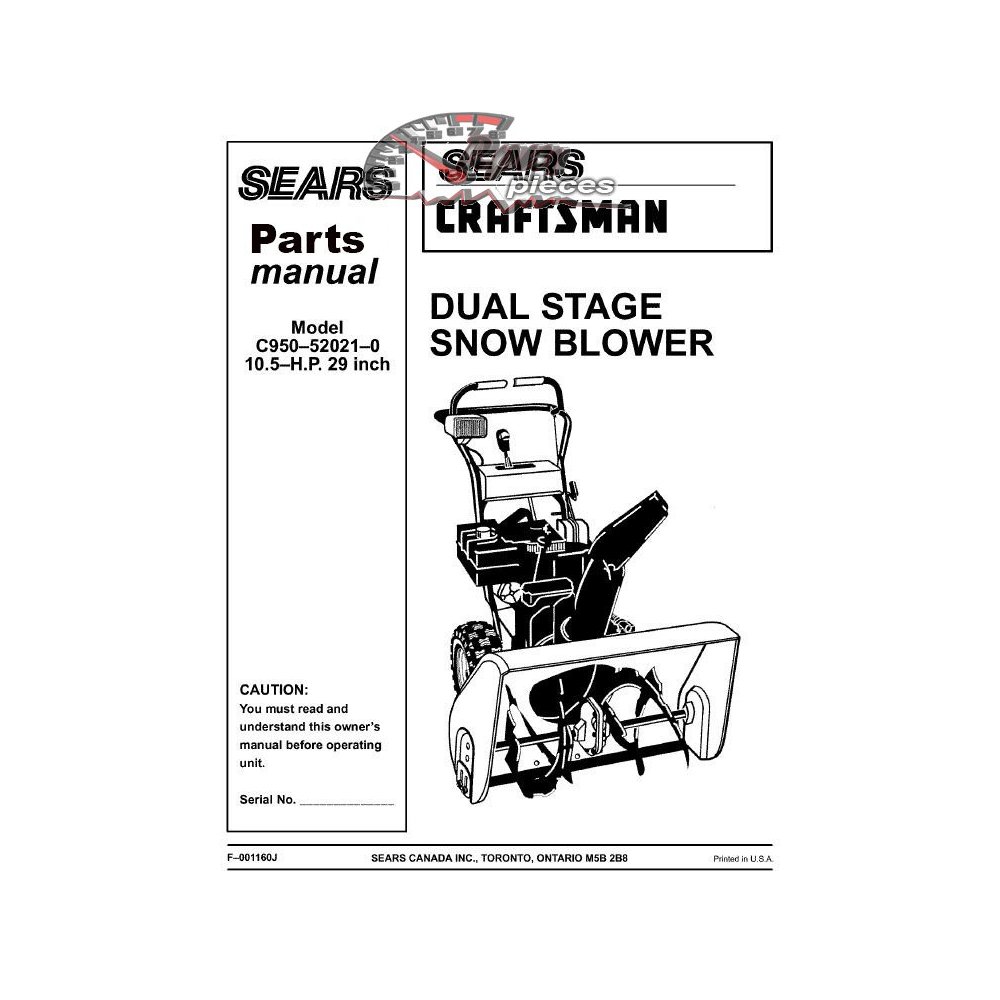 C950-52021-0 Snowblower Craftsman Parts Manual