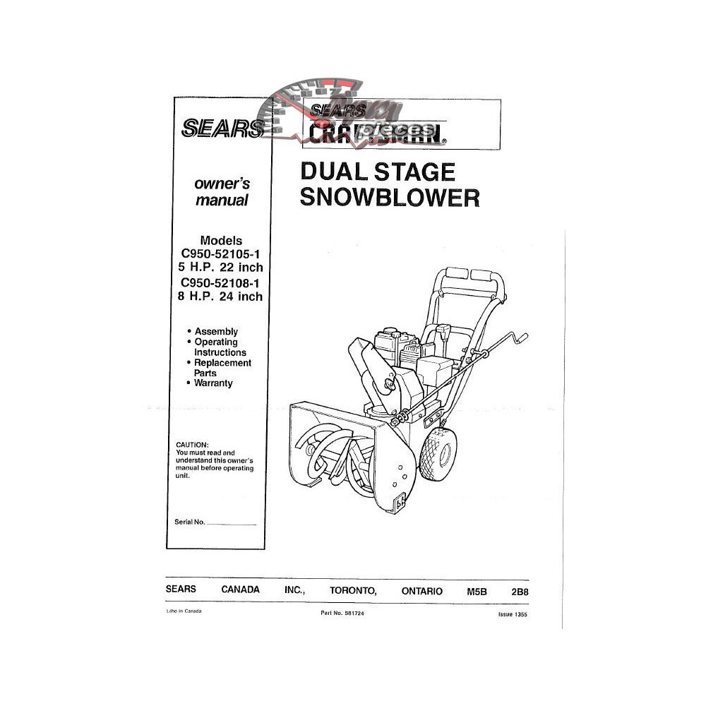 C950-52108-1 Snowblower Craftsman Parts Manual