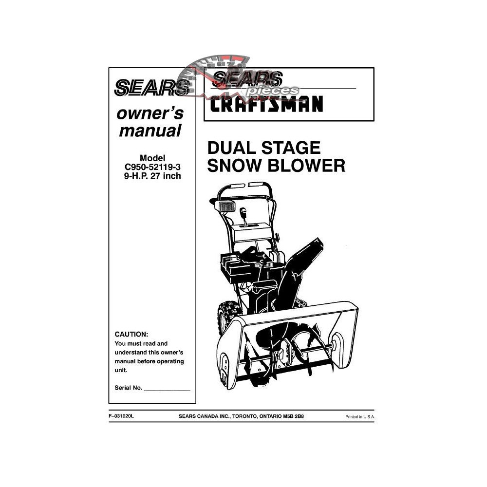 C950-52119-3 Snowblower Craftsman Parts Manual