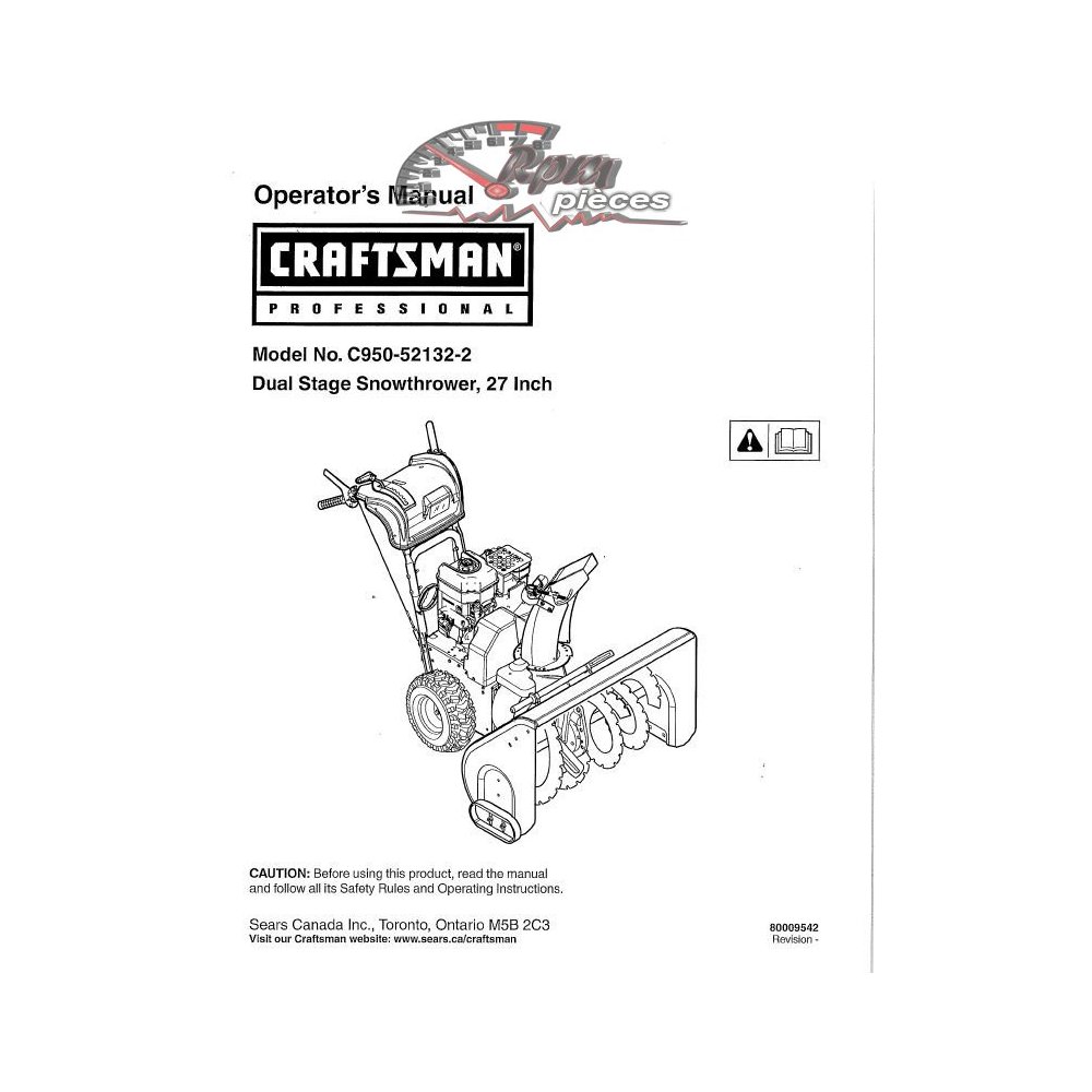 C950-52132-2 Snowblower Craftsman Parts Manual