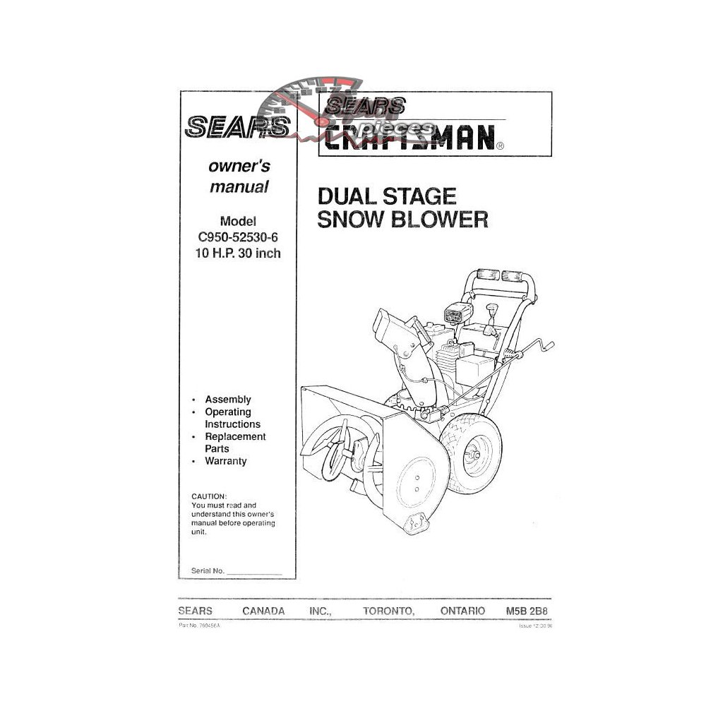 C950-52530-6 Snowblower Craftsman Parts Manual